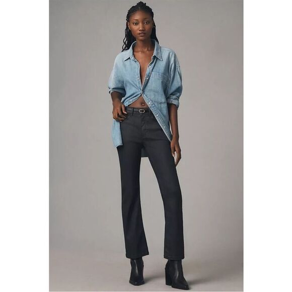 Anthropologie Denim - Anthropologie Pilcro Women's Yaya Coated Mid- Rise Crop Flare Jeans Black Sz 31